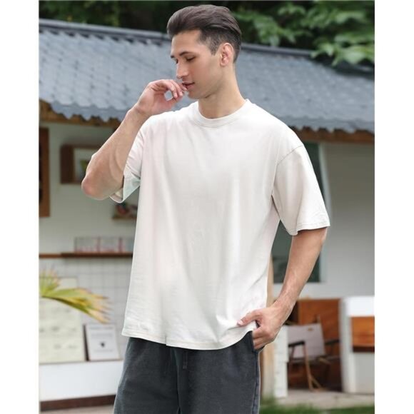 Oversized TShirt Mens Vintage Cotton Tee Soft Comfortable Casual Tops Summer Fal - Picture 4 of 7
